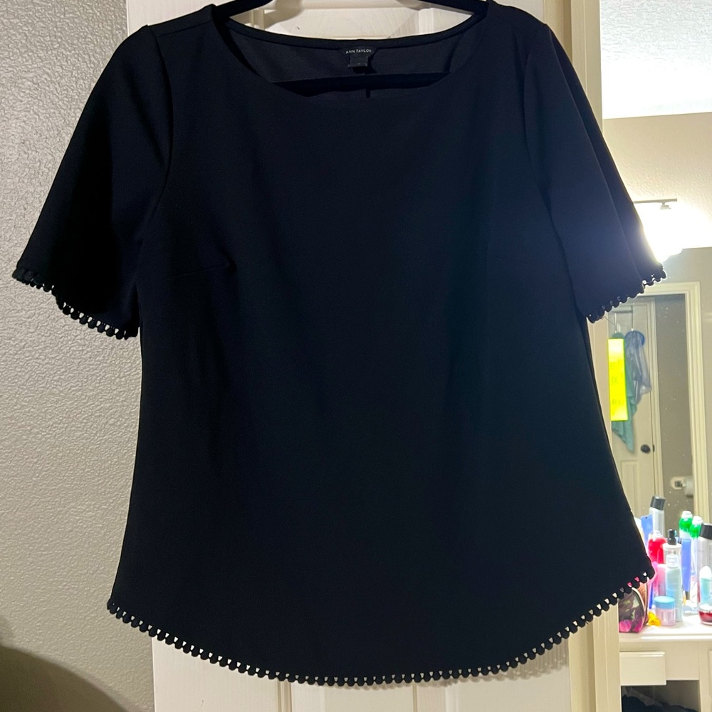 Ann Taylor Black Shirt with Cute Trim